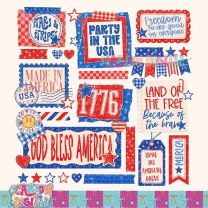July 4th Pieces PNG Digital Design