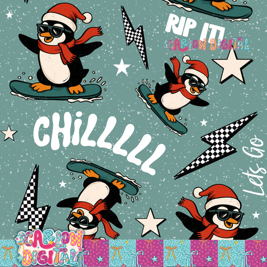 Snowboarding Penguin Seamless Pattern Digital Design