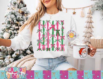 Christmas Pink and Green Bows PNG Digital Design