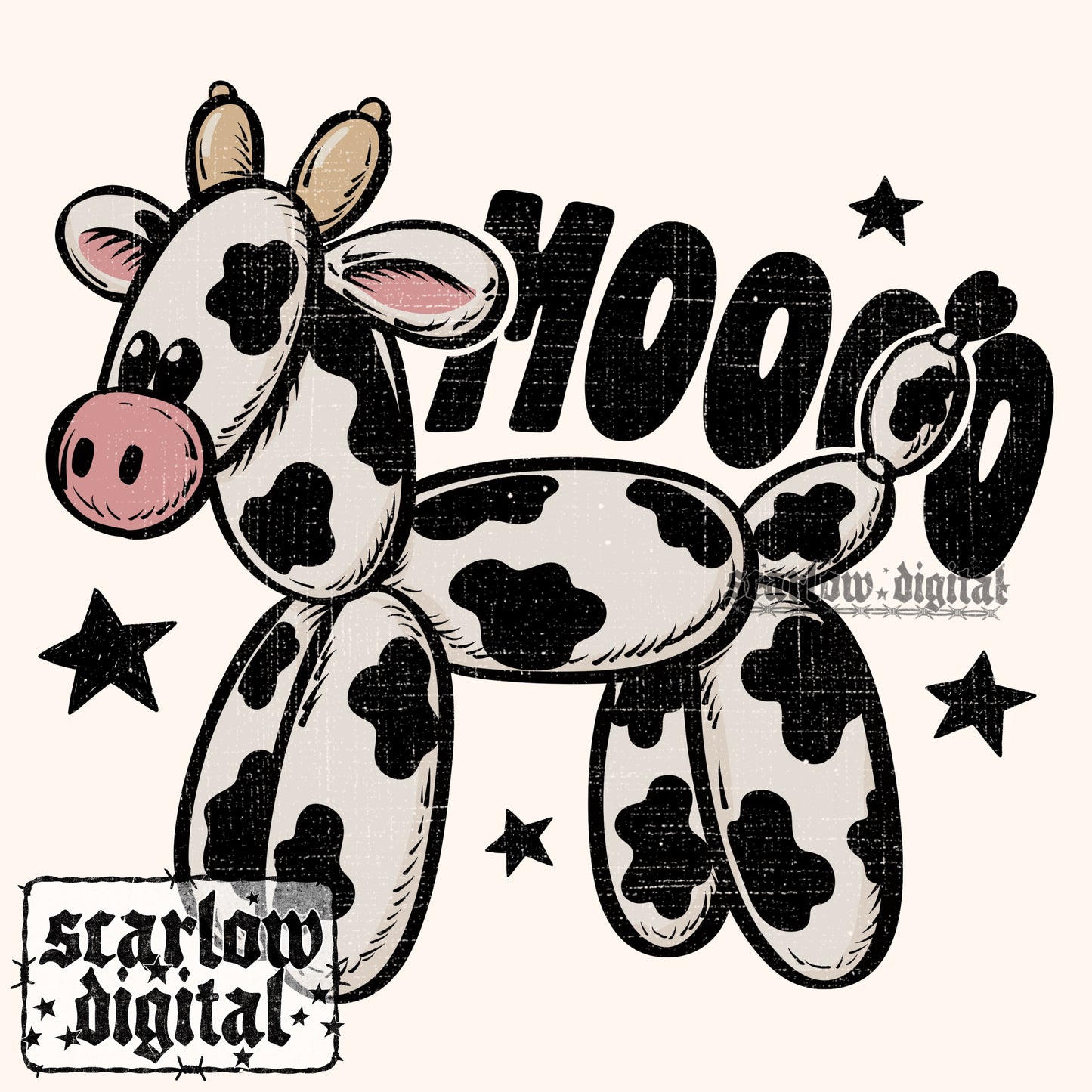 Moooo Cow Balloon Animal PNG Digital Design