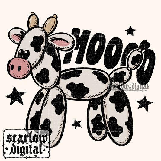 Moooo Cow Balloon Animal PNG Digital Design