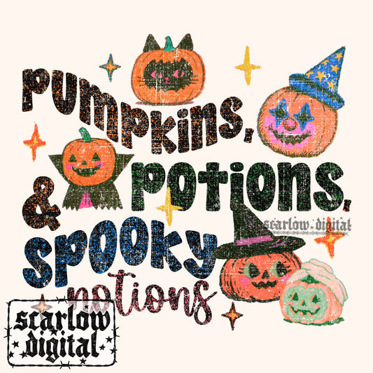 Pumpkins Potions and Spooky Notions PNG Digital Design