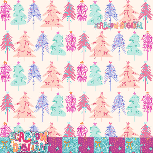 Preppy Christmas Trees Seamless Pattern Digital Design