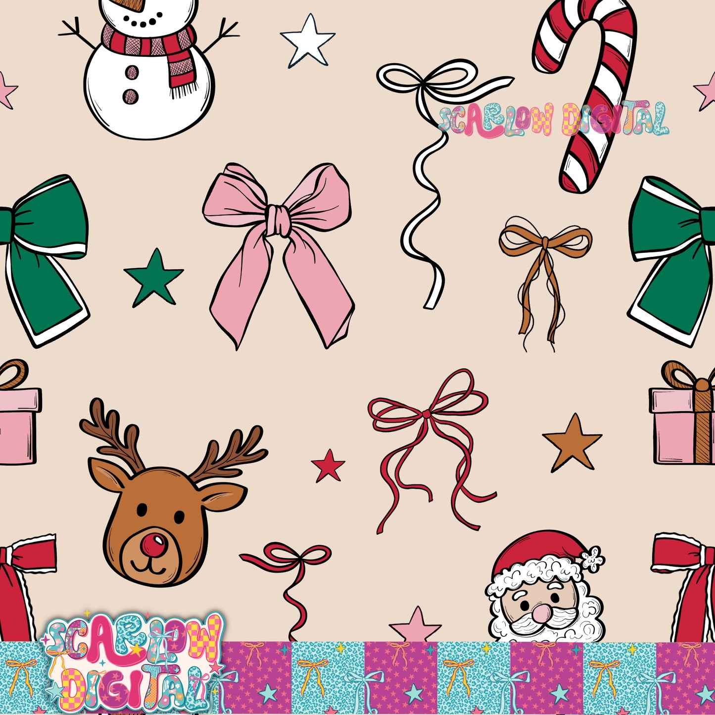 Christmas Doodles Seamless Pattern Digital Design
