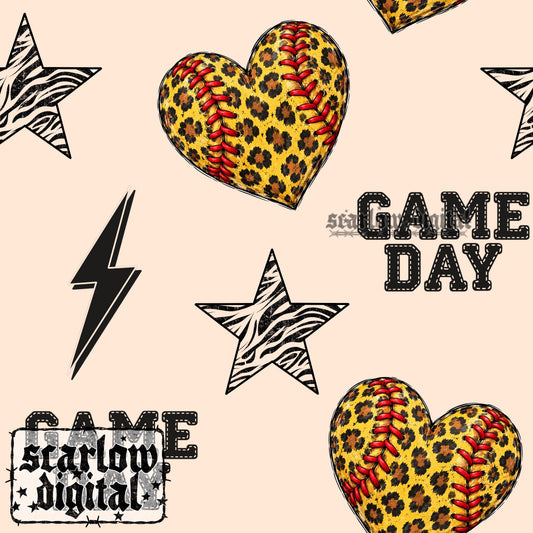 Softball Hearts Seamless Pattern Digital Design