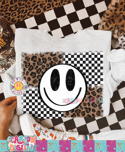 Happy Leopard and Checkers PNG Digital Design