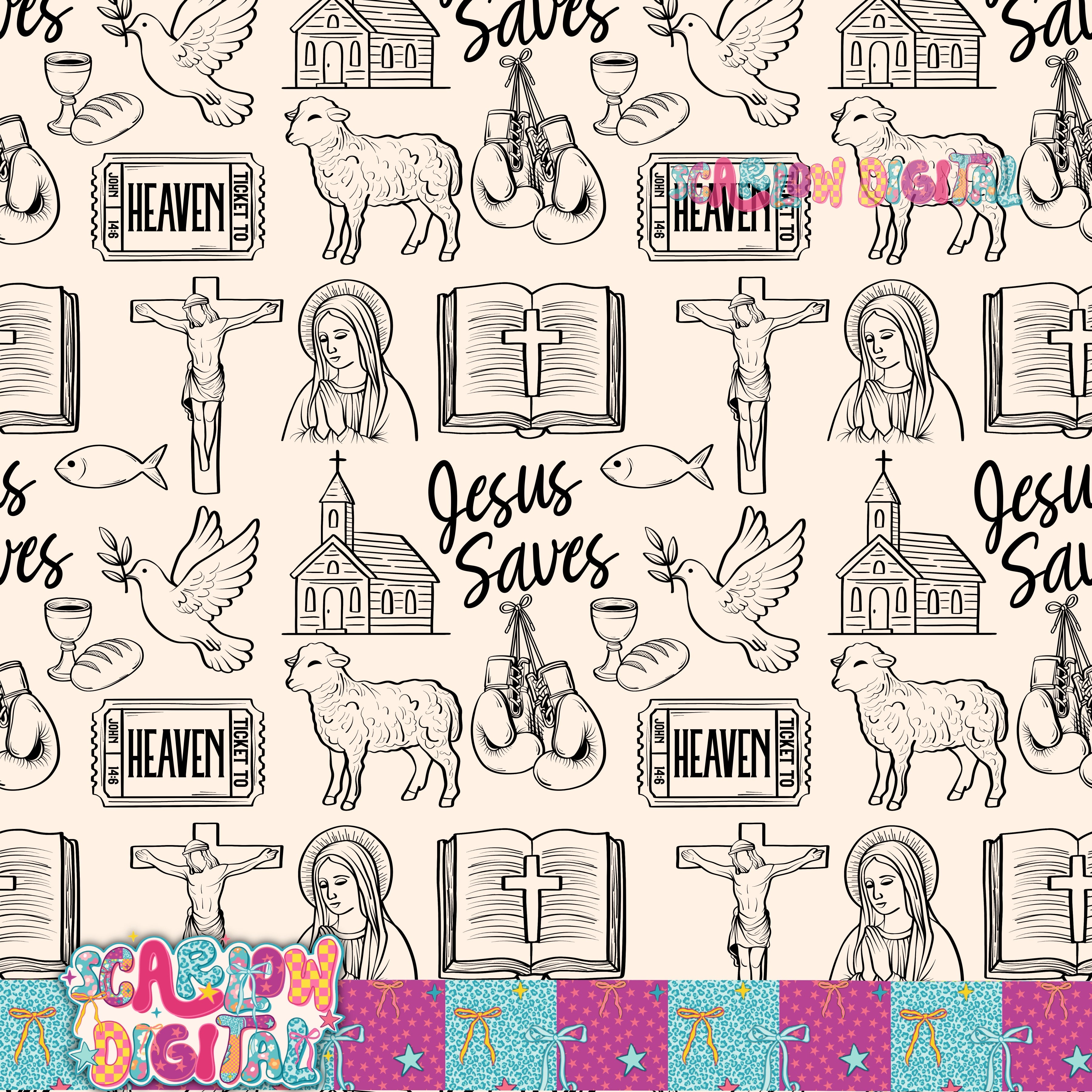 Jesus Saves Seamless Pattern Digital Design – Scarlow Digital