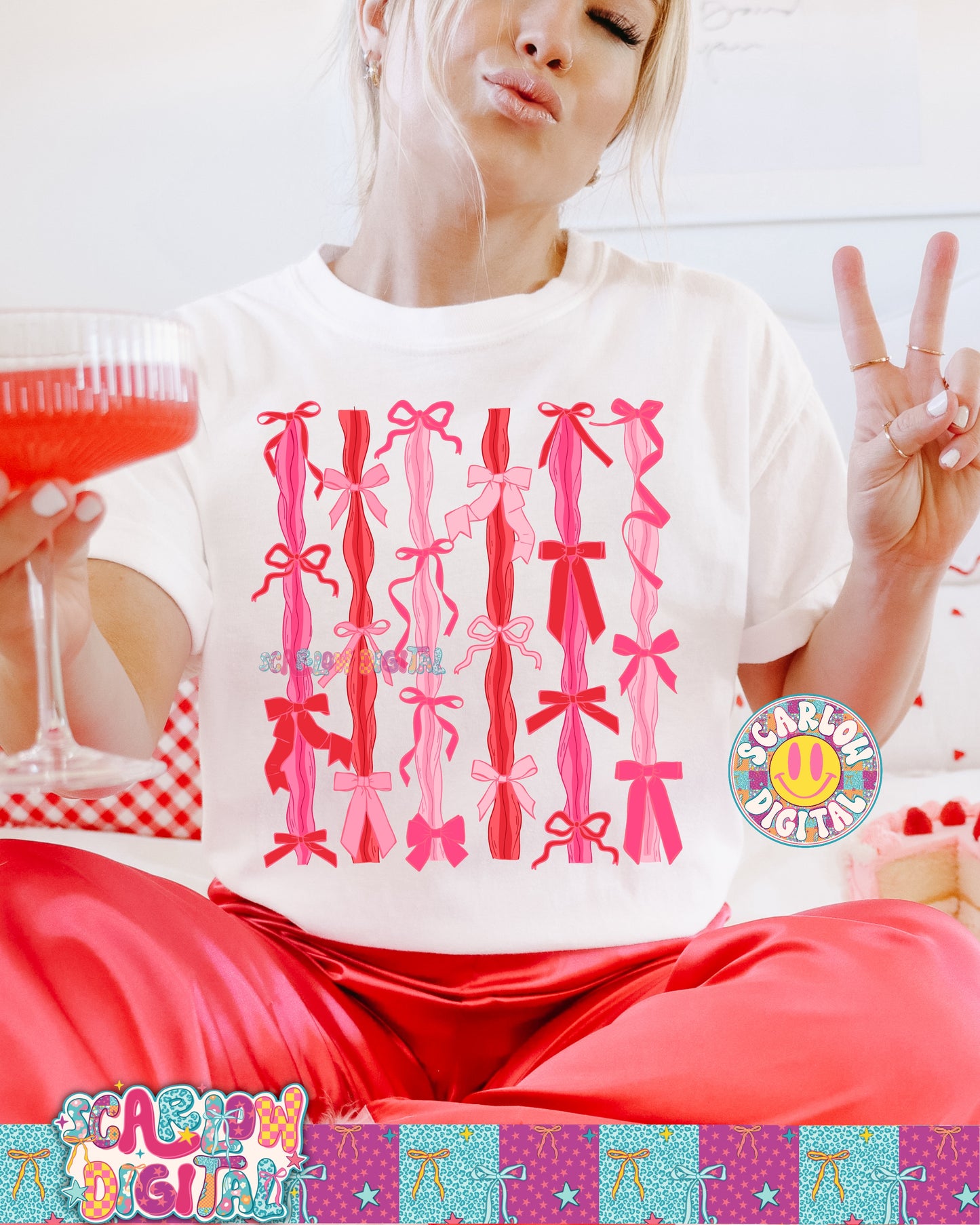 Valentine's Day Pink and Red Bows PNG Digital Design