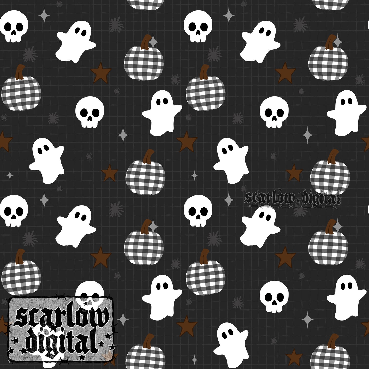 Ghosts and Skulls Halloween Seamless Pattern Digital Design