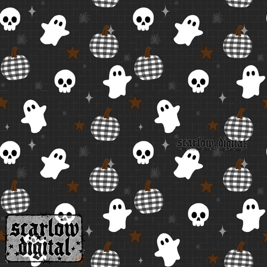 Ghosts and Skulls Halloween Seamless Pattern Digital Design
