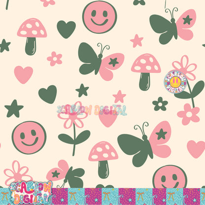 Pink Green Doodles Seamless Pattern Digital Design