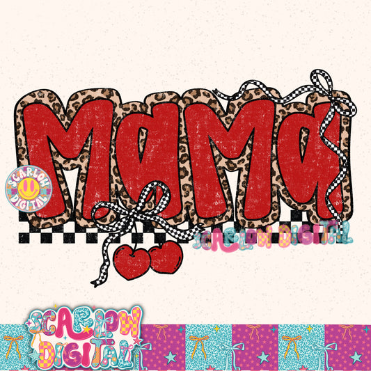Cherry Mama Checkered Bow PNG Digital Design