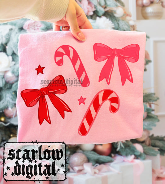 Candy Canes and Bows Christmas PNG Digital Design