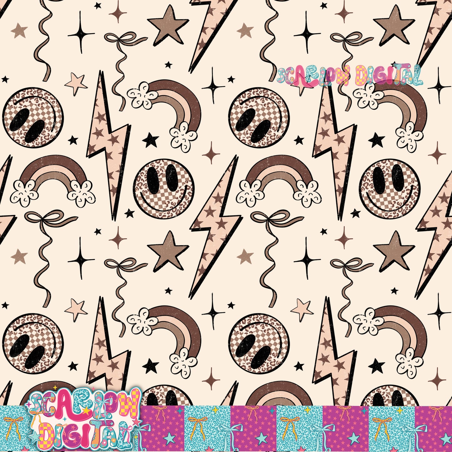 Neutral Retro Seamless Pattern Digital Design