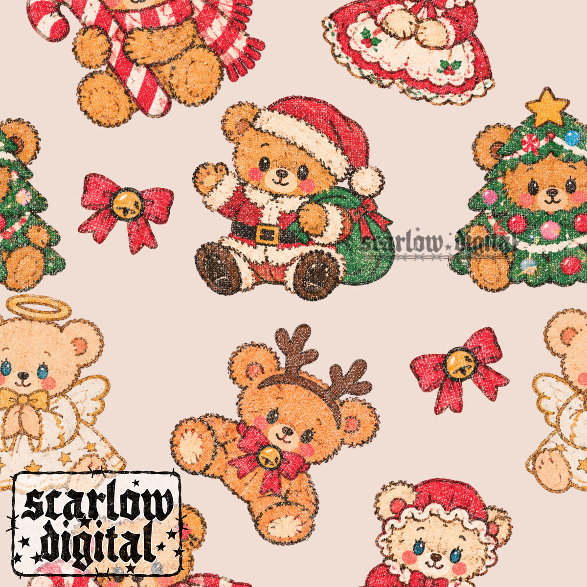 Christmas Bears Seamless Pattern Digital Design