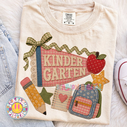 Kindergarten  Faux Patchwork Back to School PNG Digital Design