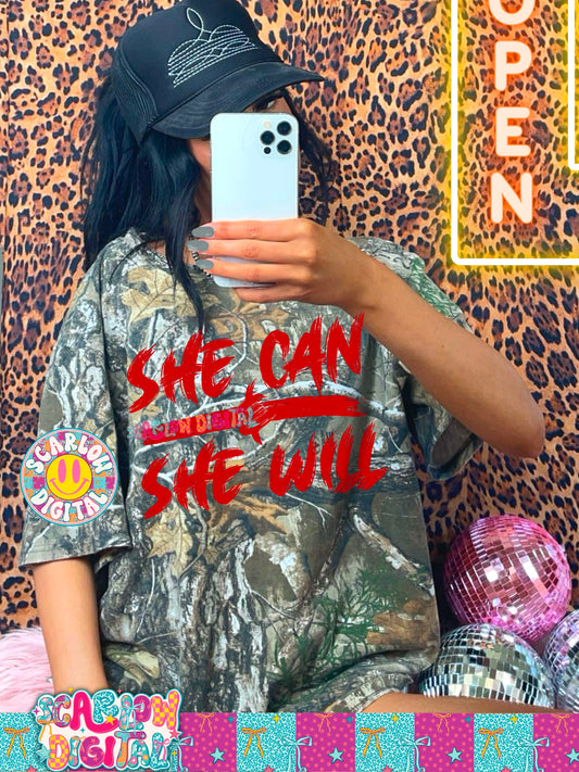 She Can & She Will PNG Digital Design