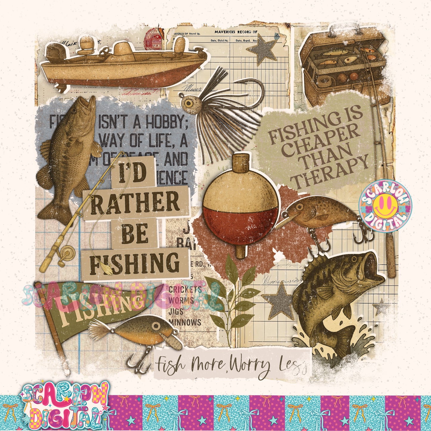 Fishing Scrapbook PNG Digital Design
