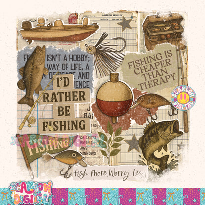 Fishing Scrapbook PNG Digital Design