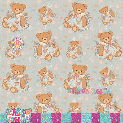 Vintage Bear Seamless Pattern Digital Design