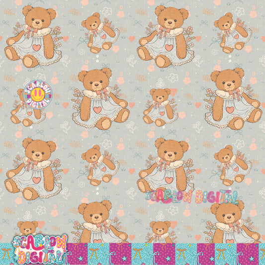 Vintage Bear Seamless Pattern Digital Design