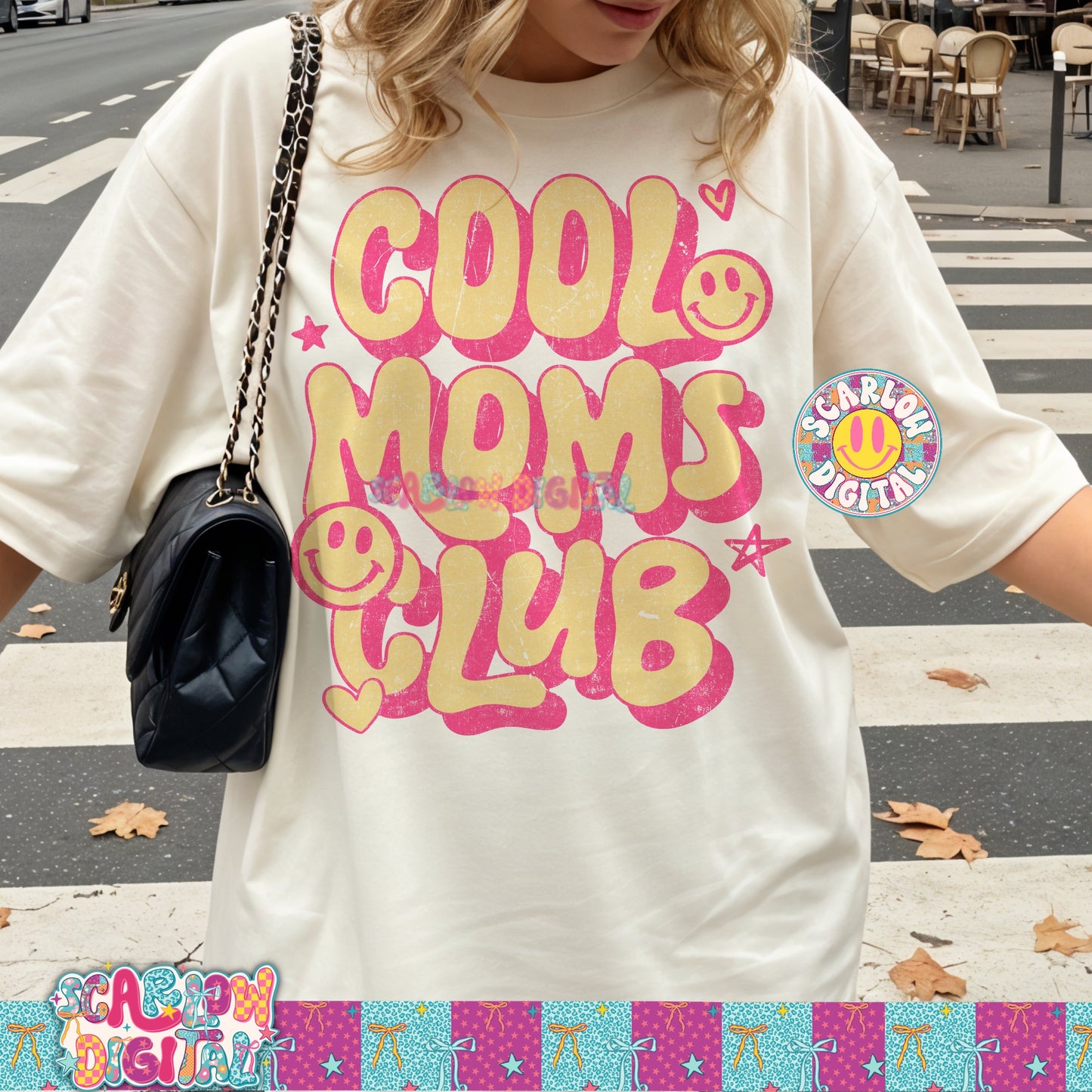 Cool Moms Club in Pink and Yellow PNG Digital Design