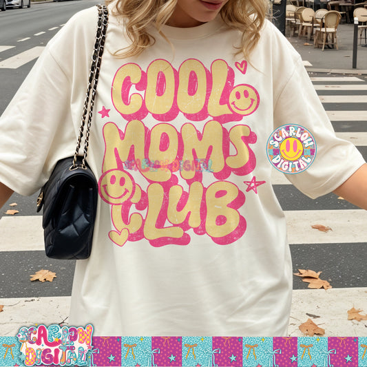 Cool Moms Club in Pink and Yellow PNG Digital Design