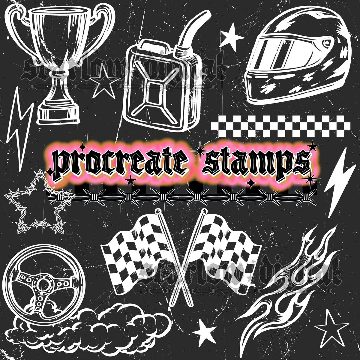 Racing Procreate Stamps & PNGs
