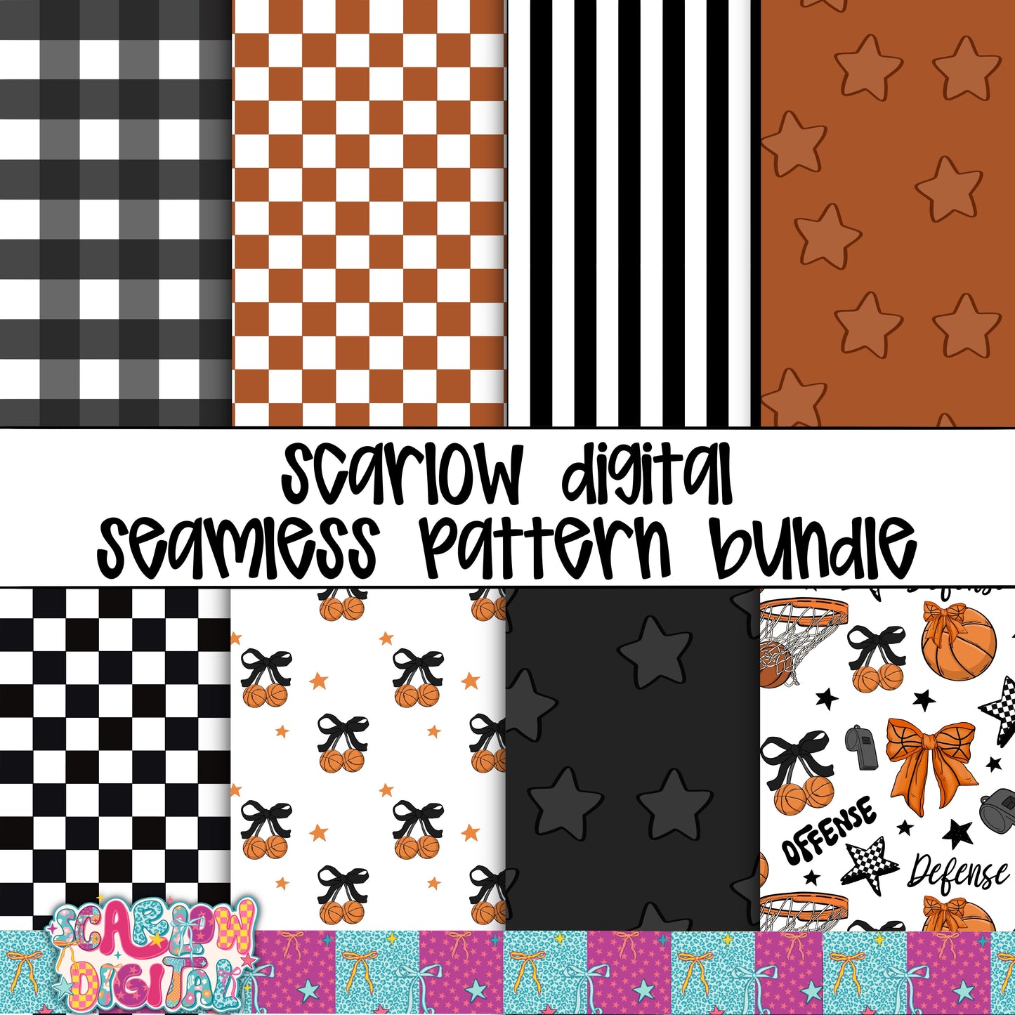 Basketball Seamless Pattern Bundle Digital Design