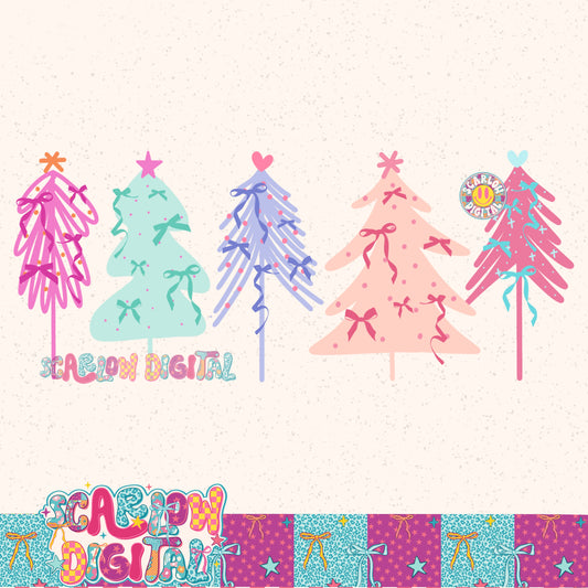Preppy Christmas Trees PNG Digital Design