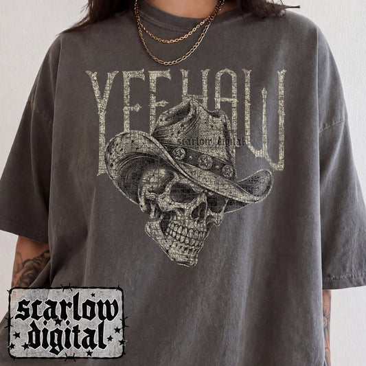 Yeehaw Grunge Skull Western PNG Digital Design