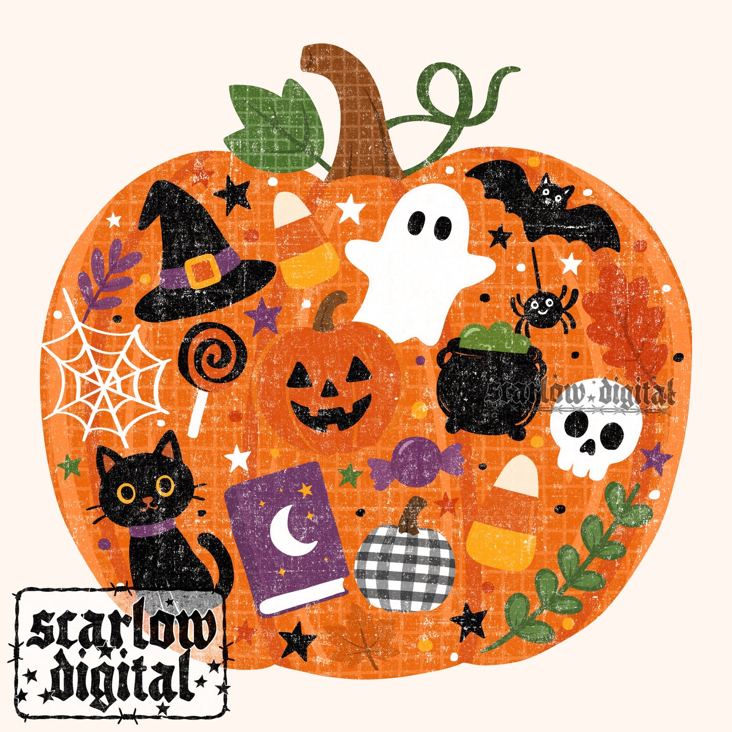 Spooky Pumpkin filled with Halloween Things PNG Digital Design