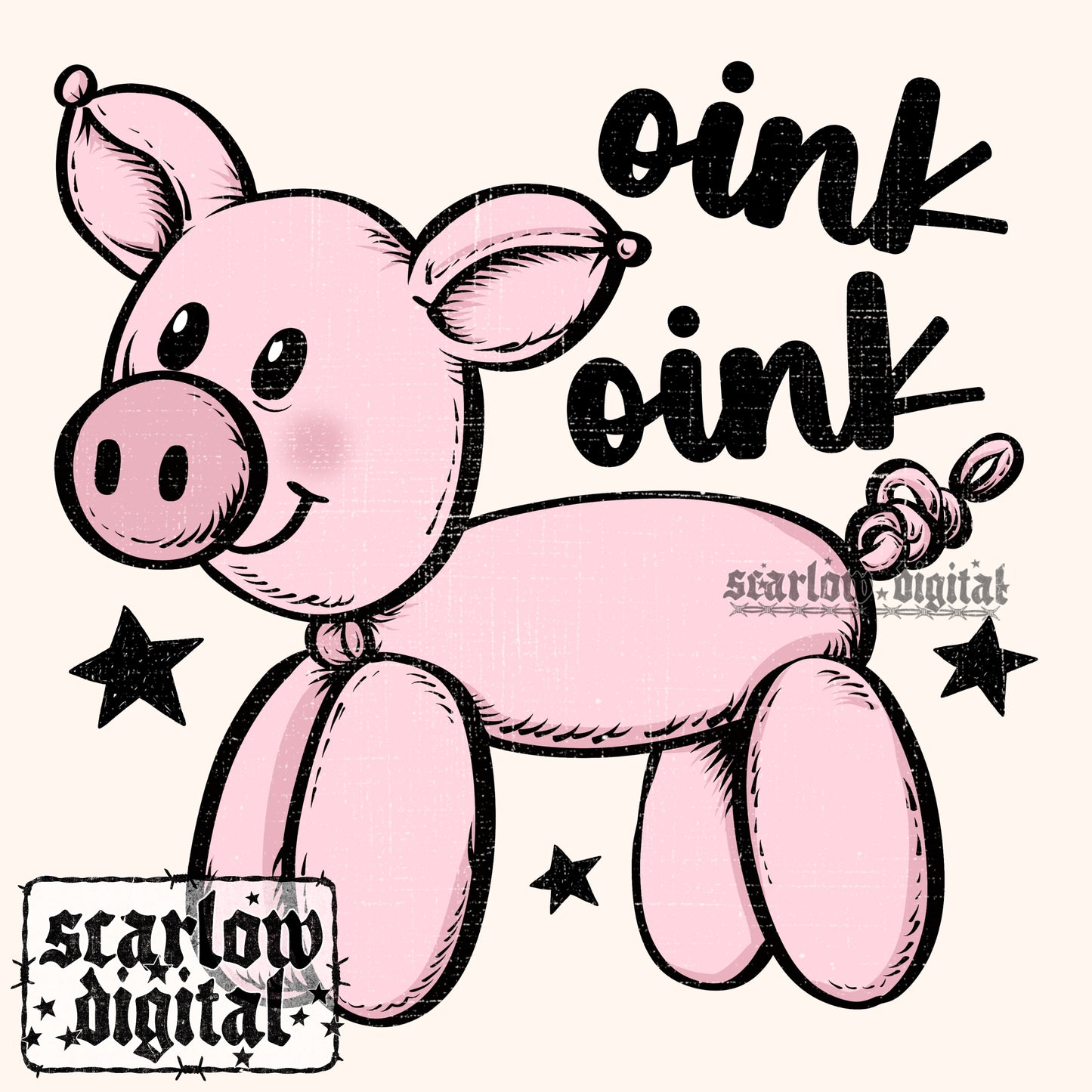 Oink Oink Pig Balloon Animal PNG Digital Design