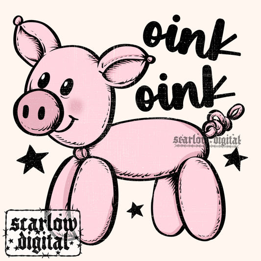 Oink Oink Pig Balloon Animal PNG Digital Design