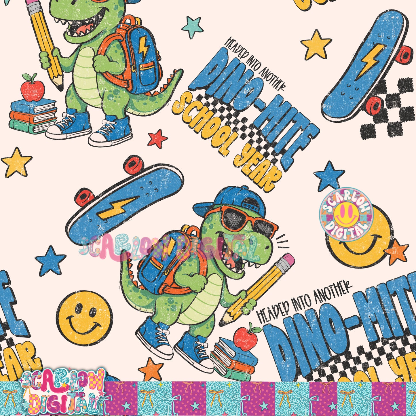 Dinomite Back to School Seamless Pattern Digital Design
