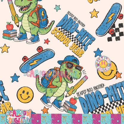 Dinomite Back to School Seamless Pattern Digital Design