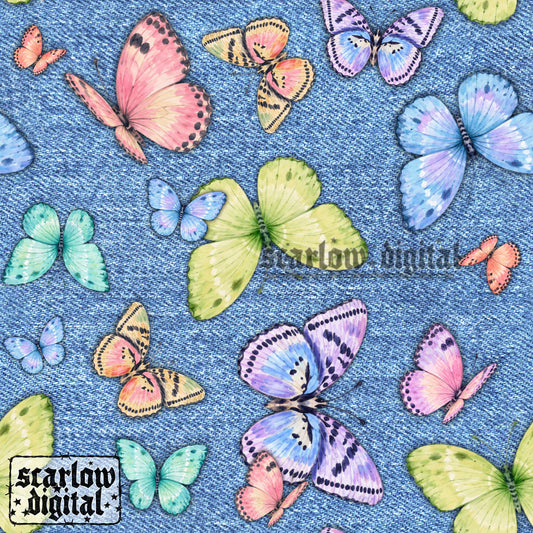 Denim Butterflies Seamless Pattern Digital Design