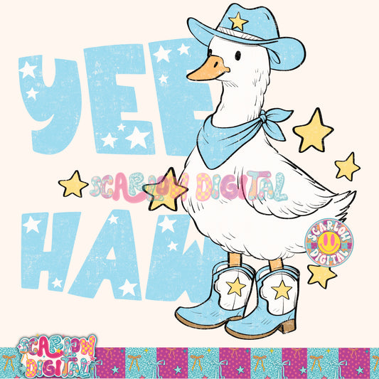 Yeehaw Country Goose in Blue PNG Digital Design