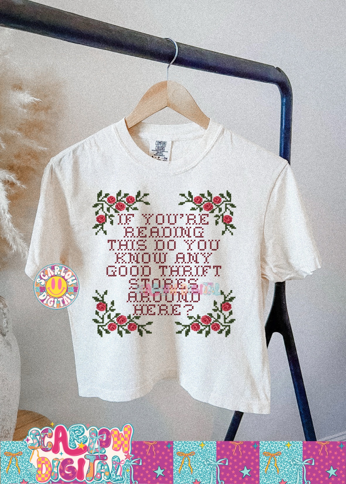 Local Thrift Store Faux Cross Stitch PNG Digital Design