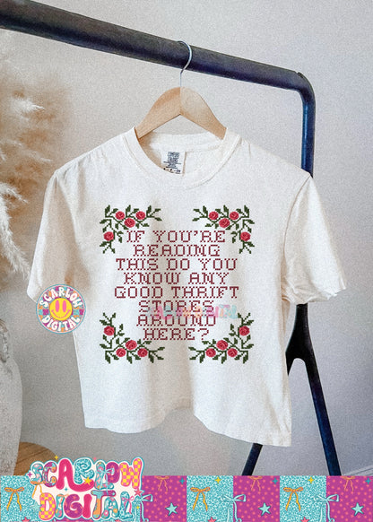 Local Thrift Store Faux Cross Stitch PNG Digital Design