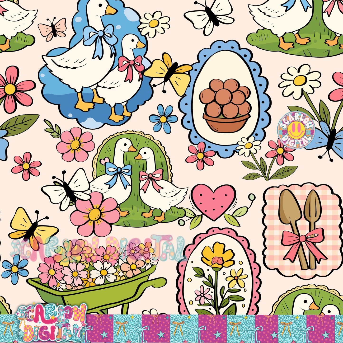 Spring Things Seamless Pattern Digital Design