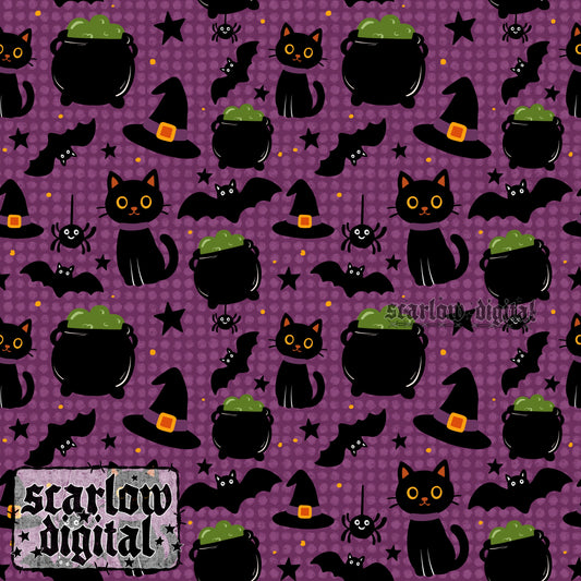 Witchy Things Halloween Seamless Pattern Digital Design