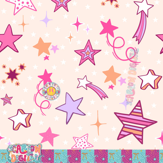 Pink and Purple Stars Variety Seamless Pattern Digital Design