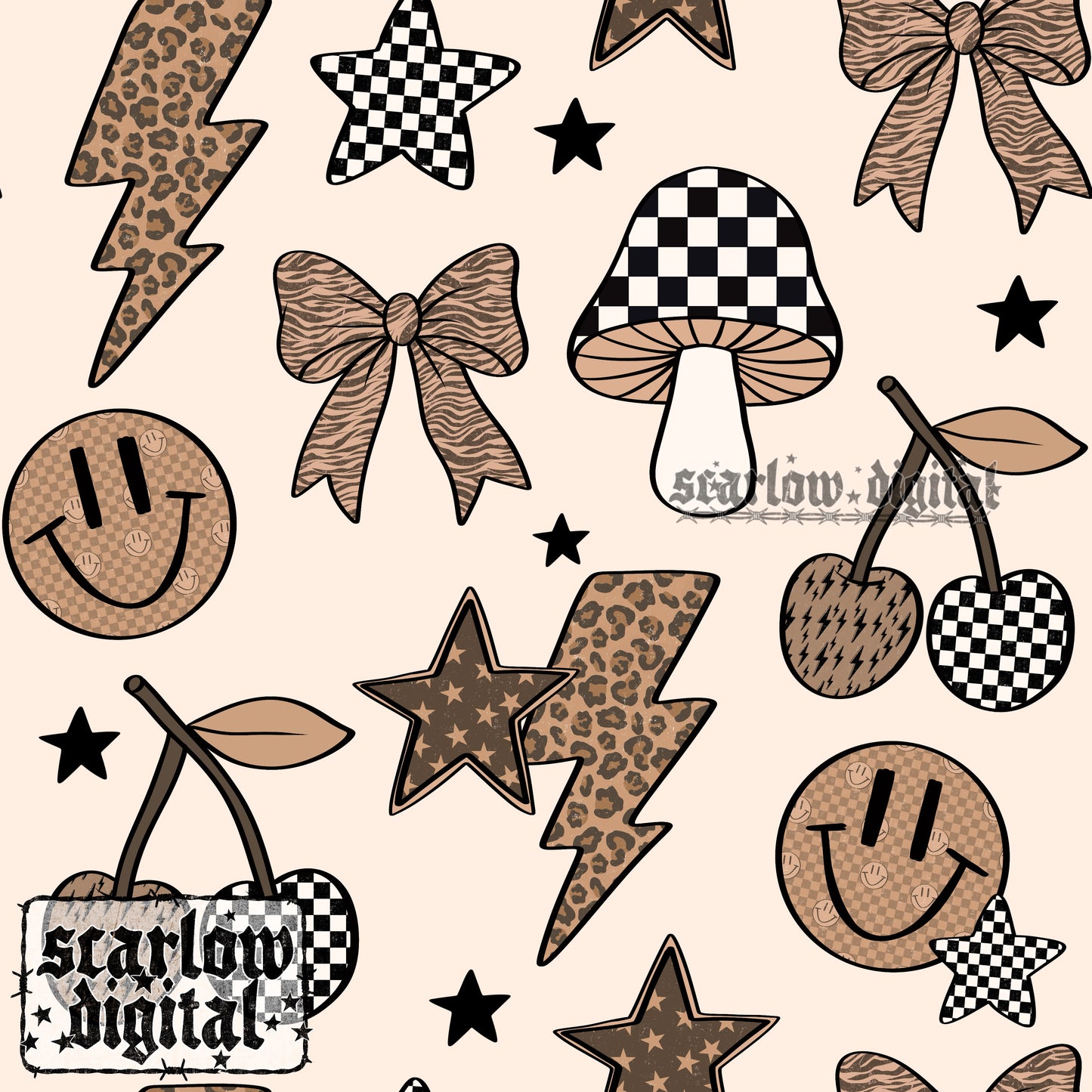 Neutral Things Seamless Pattern Digital Design