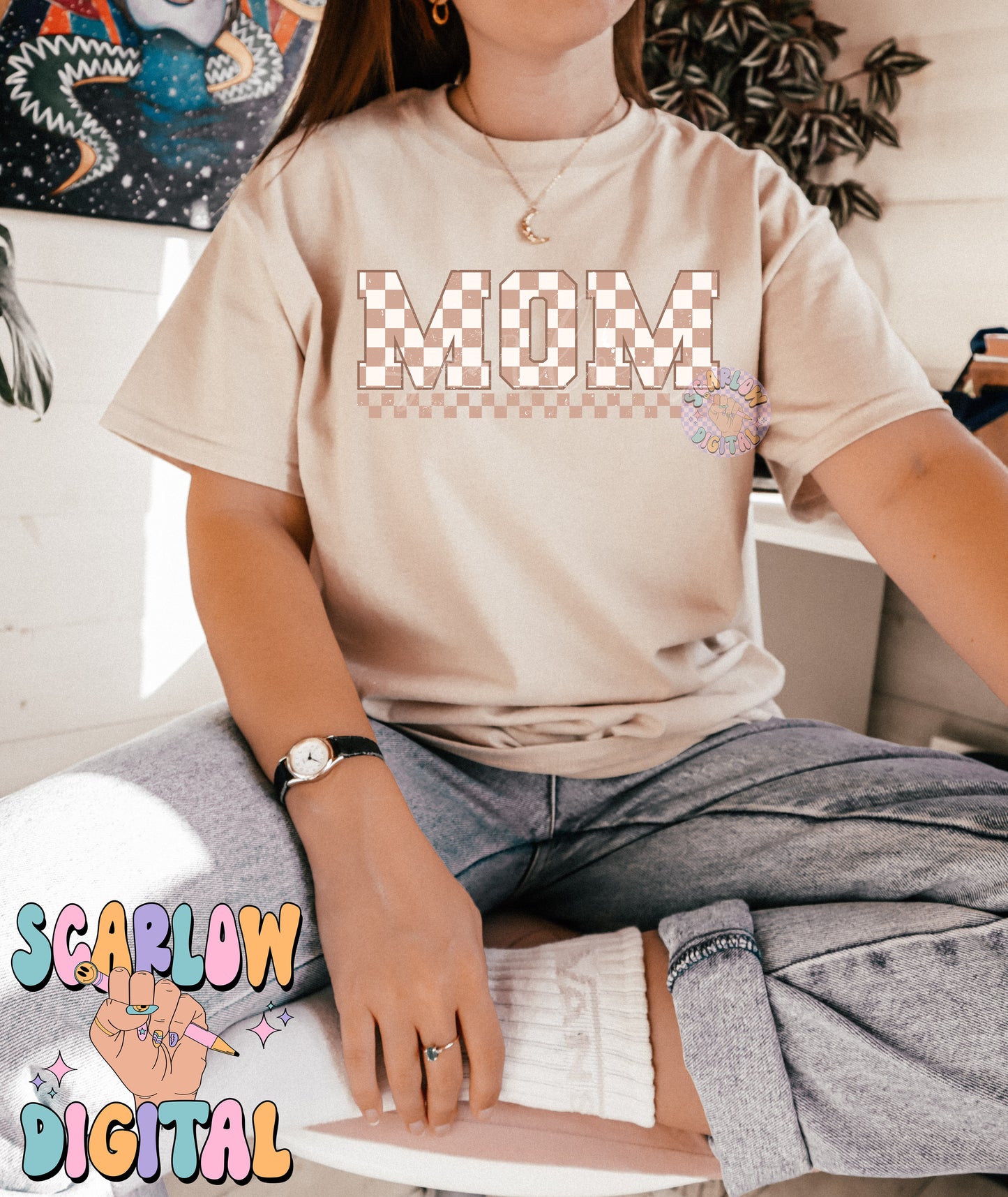 Mom PNG-Checkered Sublimation Digital Design Download-simple mama png, checkered mama png, color neutral png, neutral mama png designs