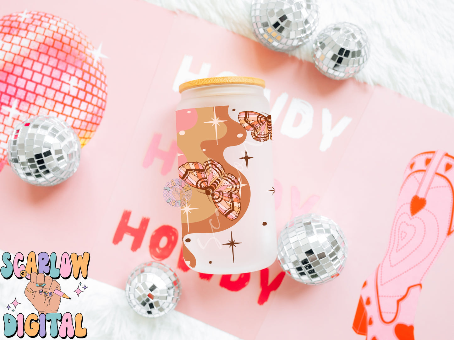 Butterfly Can Glass Wrap PNG-Boho Digital Design Download-girly can glass wrap, moth cup wrap png, girl png designs, retro can glass wraps