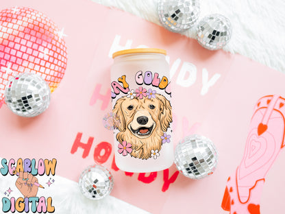 Stay Golden Can Glass Wrap PNG-Golden Retriever Sublimation Digital Design Download-dog mama can glass wrap, floral can glass wrap png