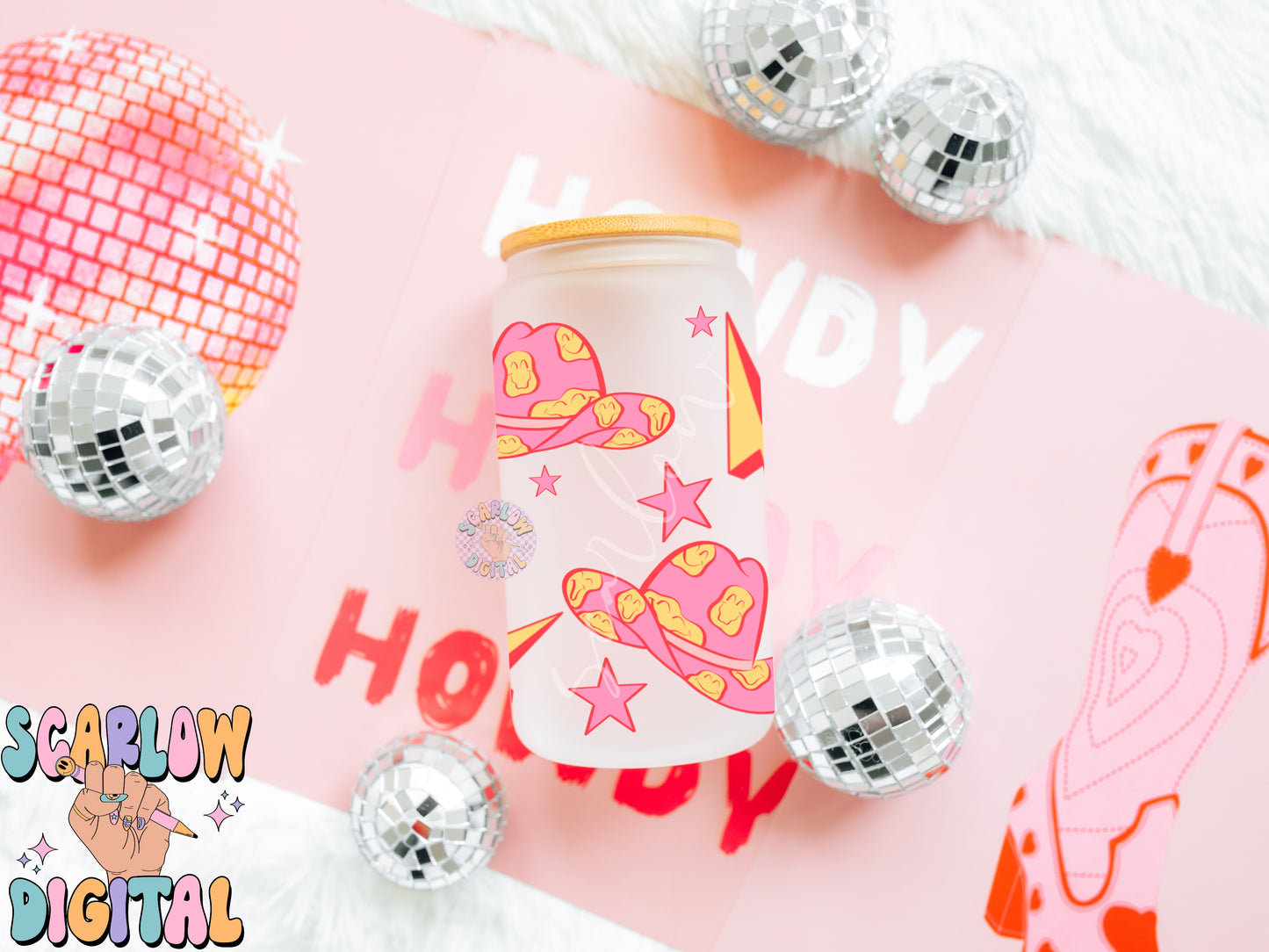 Cowgirl Can Glass Wrap PNG Digital Design Download, cowgirl hat png, girly can glass wrap png, retro can glass png, western can glas png