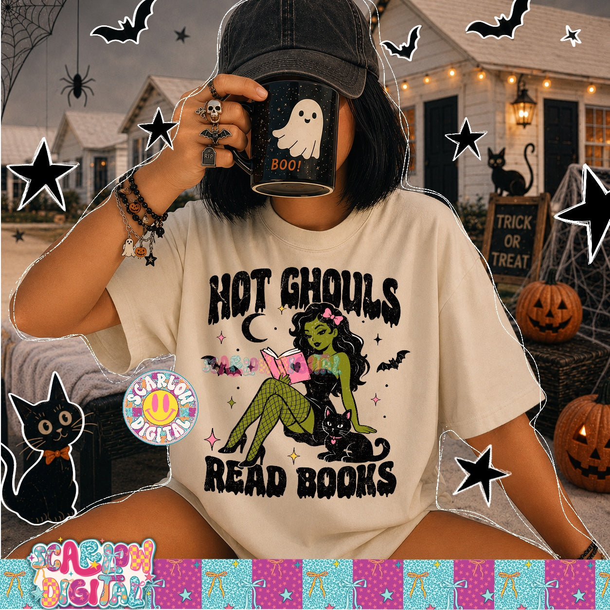 NEW NEW NEW! Hot Ghouls Read Books PNG Digital Design