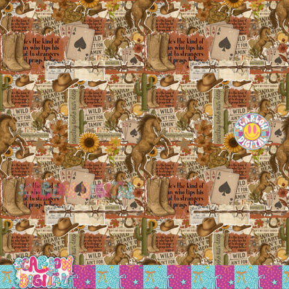 Western Scrapbook Seamless Pattern Digital Design